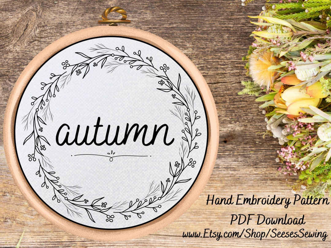 PDF Pattern Autumn Embroidery Pattern Autumn Design Fall Wreath Hand ...