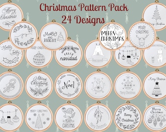 PDF Pattern Bundle - Christmas Hand Embroidery Pattern Pack -  24 Embroidery Designs - Instant Download