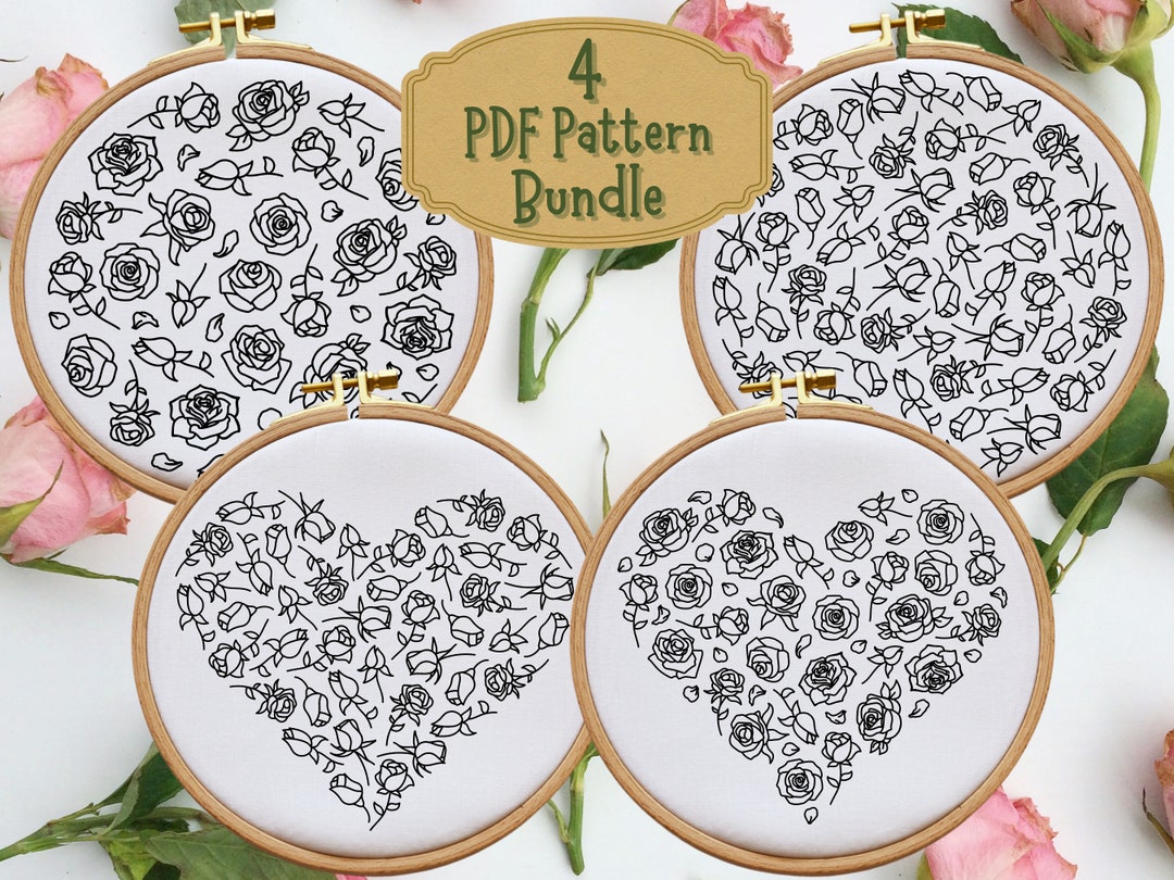 Hand Embroidery PDF Pattern Bundle, Roses and Rose Buds, 4 Patterns ...