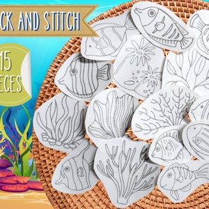 Fish Stick and Stitch Hand Embroidery Transfers: Sea Life Bundle (Set of 15)