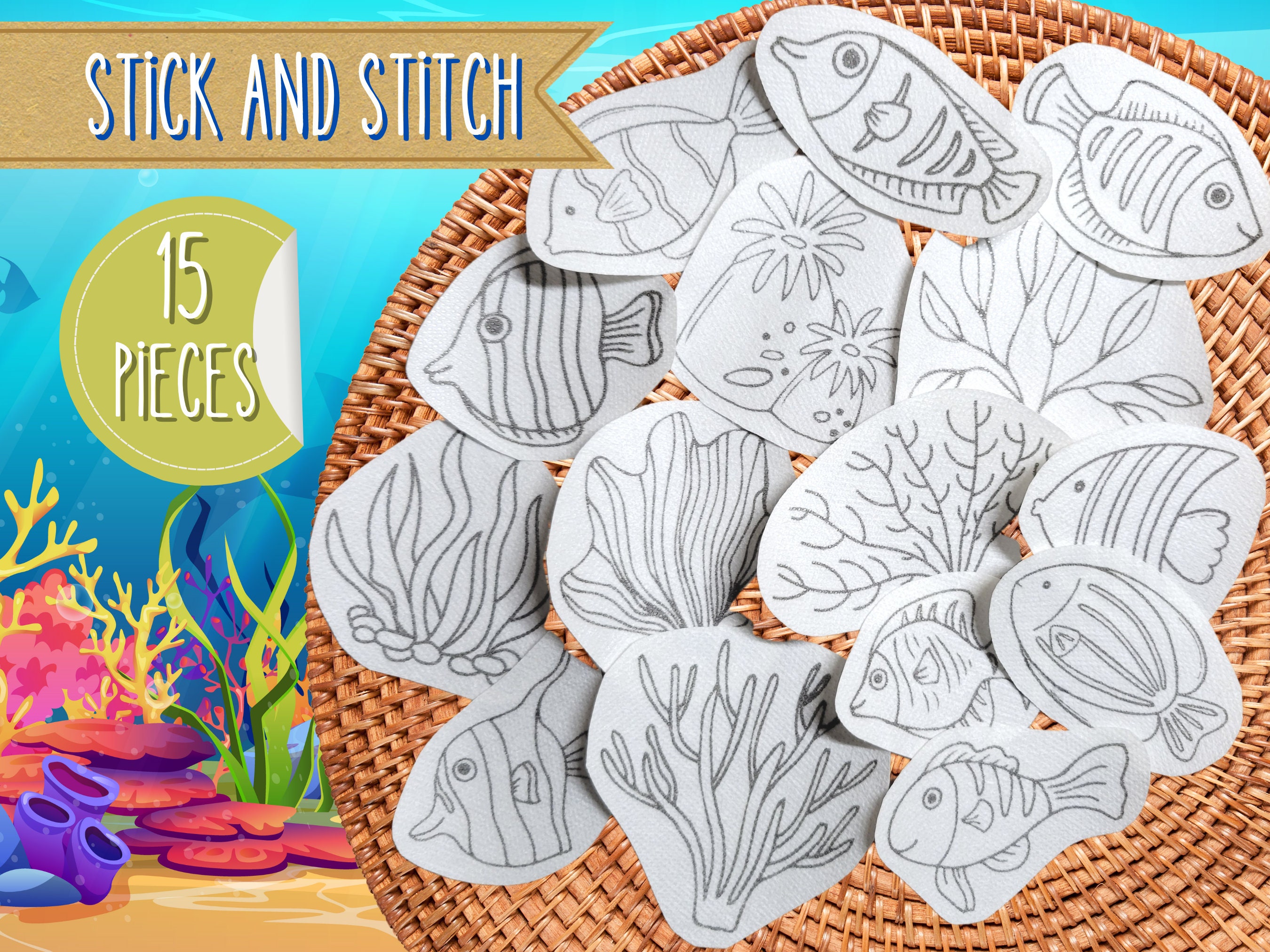 Fish Stick and Stitch Hand Embroidery Transfers: Sea Life Bundle (Set of 15)