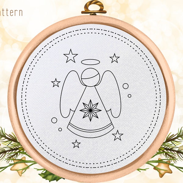 PDF Pattern - Christmas Angel Hand Embroidery Design - Angel - Beginner Embroidery
