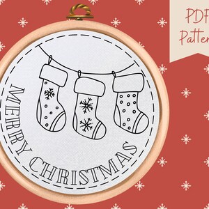 Christmas Stockings Hand Embroidery Pattern: Beginner Design (PDF Pattern)
