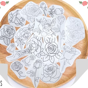 ローズスティック＆ステッチパターン - 刺繍デザインバンドル - 18個の花の剥がして貼るセット