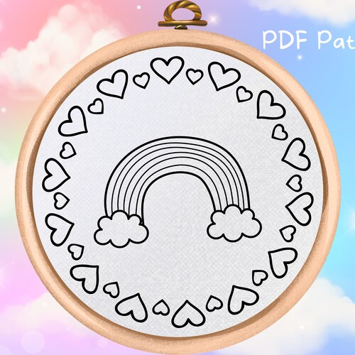 Rainbow Embroidery Pattern - PDF Pattern - Rainbow Hearts Design