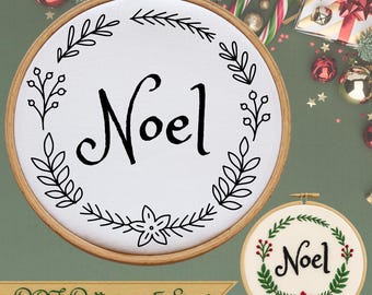 Noel Hand Embroidery Pattern: Christmas Floral Wreath (PDF Pattern)