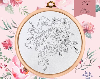 野の花の花束の刺繍パターン - 7 インチの刺繍プロジェクト - Etsy 日本