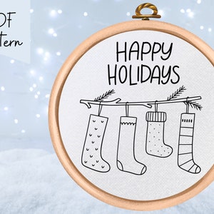 PDF Pattern Christmas Hand Embroidery Design Happy Holidays Christmas Stocking image 1