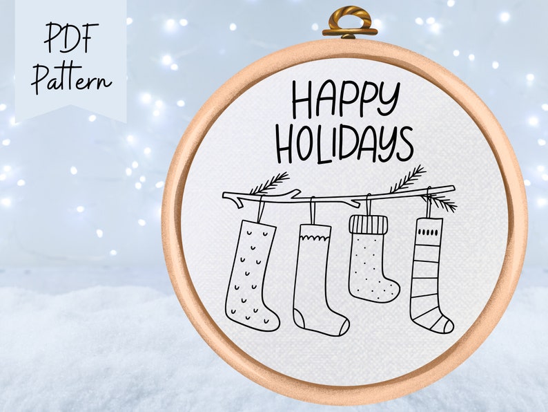 PDF Pattern Christmas Hand Embroidery Design Happy Holidays Christmas Stocking image 1