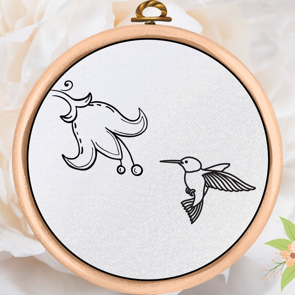 Hummingbird Hand Embroidery Design - PDF Pattern - Floral - Flower - Instant Download