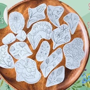 Flowers Stick and Stitch Patterns - Floral Embroidery Design Bundle - Set of 15 Peel and Stick