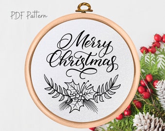 PDF Pattern - Christmas Hand Embroidery Design - Merry Christmas Embroidery Pattern