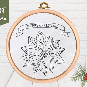 Modello PDF - Buon Natale - Disegno per ricamo a mano con stella di Natale - Ricamo per principianti