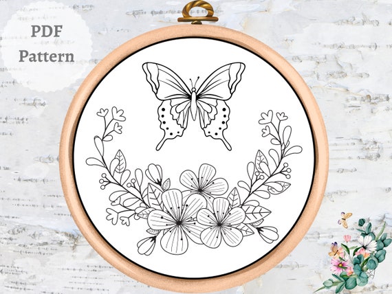 Butterfly Hand Embroidery Pattern Floral PDF Pattern - Etsy