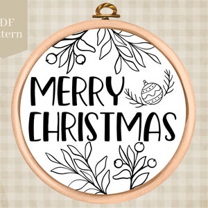 PDF Pattern - Merry Christmas Hand Embroidery Design - DIY Christmas Decor