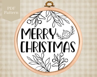 PDF Pattern - Merry Christmas Hand Embroidery Design - DIY Christmas Decor
