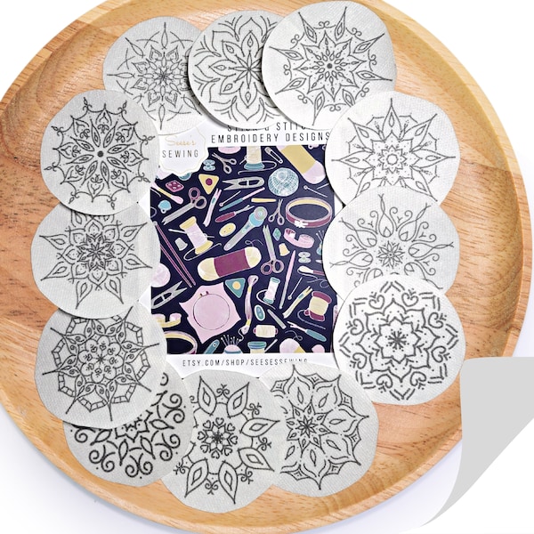 Mandala Stick and Stitch Patterns - Embroidery Design Bundle - Set of 12 Peel and Stick