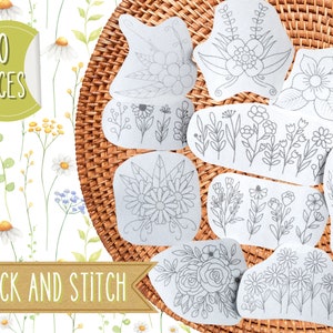 Floral Stick and Stitch Kit: 10 Flower Hand Embroidery Patterns