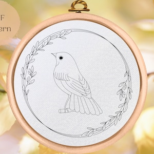 Bird & Wreath Hand Embroidery Pattern: Beginner DIY (PDF Pattern)