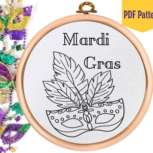 Mardi Gras Mask Hand Embroidery Pattern (PDF Pattern)