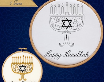PDF Pattern - Hanukkah Hand Embroidery Design - Menorah - 5 Sizes