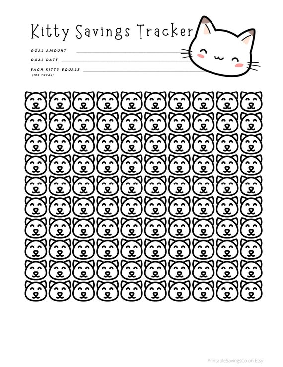 Cat Savings Tracker PRINTABLE Budget for a Kitty Cute Etsy