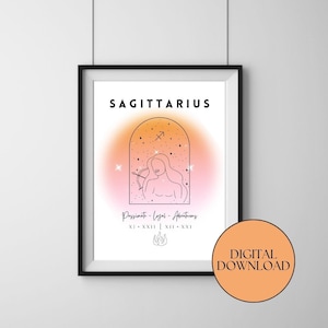 A4 Digital Download Sagittarius Zodiac Print With Date Range, Element & Traits PRINTABLE