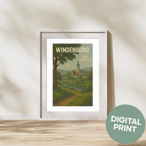 Windenburg Digitaldruck | AI Sims inspiriertes europäisches Poster | Gemütliche Sims Wandkunst | Druckbare Gaming Dekor | Digitaler Download