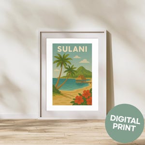 Sulani Digitaldruck | AI Sims 4 Inspirierte Island Kunst | Tropisches Sims Poster | Druckbare Gaming Dekor | Digitaler Download