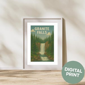 Granite Falls Sims 4 Print: Forest Landscape Art (PDF A4 Digital Download)