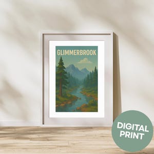 Glimmerbach Digitaldruck | AI Sims 4 inspiriertes Poster | Verzauberte Sims Wandkunst | Druckbare Witchy Gaming Decor | Digitaler Download