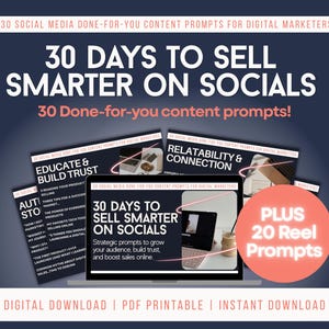 30 Days To Sell Smarter On Socials | Digital Marketing Content Kit + Reels Prompts | Social Media Content for Digital Product Sales