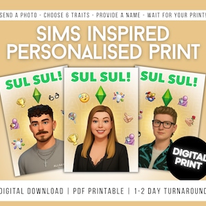 Benutzerdefinierte Sims inspiriert Portrait | Personalisierte Sim Digitale Kunst | Erstelle-einen-Sim Stil Geschenk | Lustige Gaming Zeichnung | Digitaldruck | PDF-Format