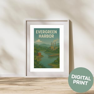 Evergreen Harbor Sims 4 Print: Industrial Eco-Living Art (PDF A4 Digital Download)