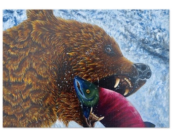 Wildlife Art Print, Canvas Print, Grizzly Bear Painting