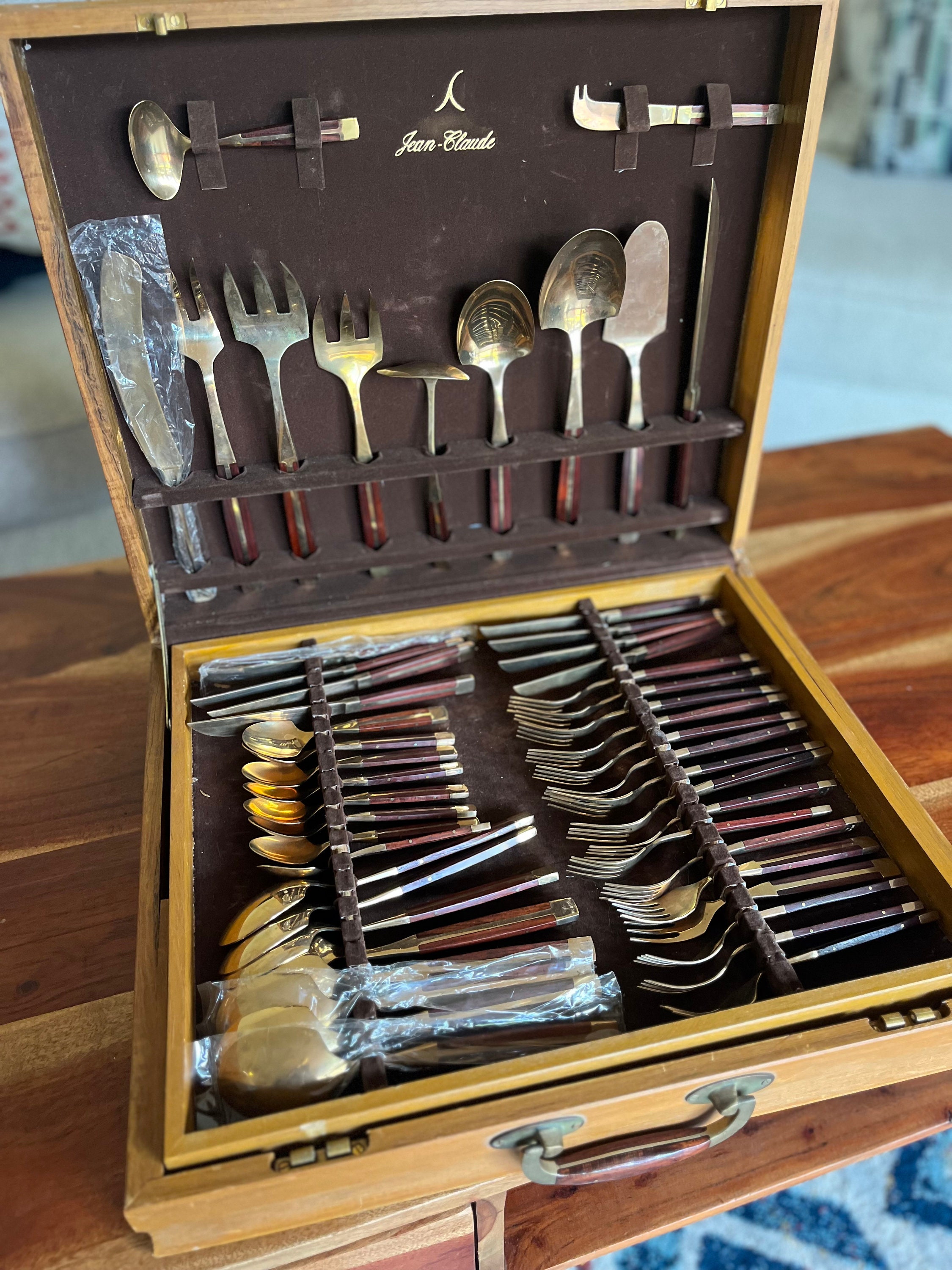 JEAN-CLAUDE MCM Gold Brass & Rosewood Flatware Collection