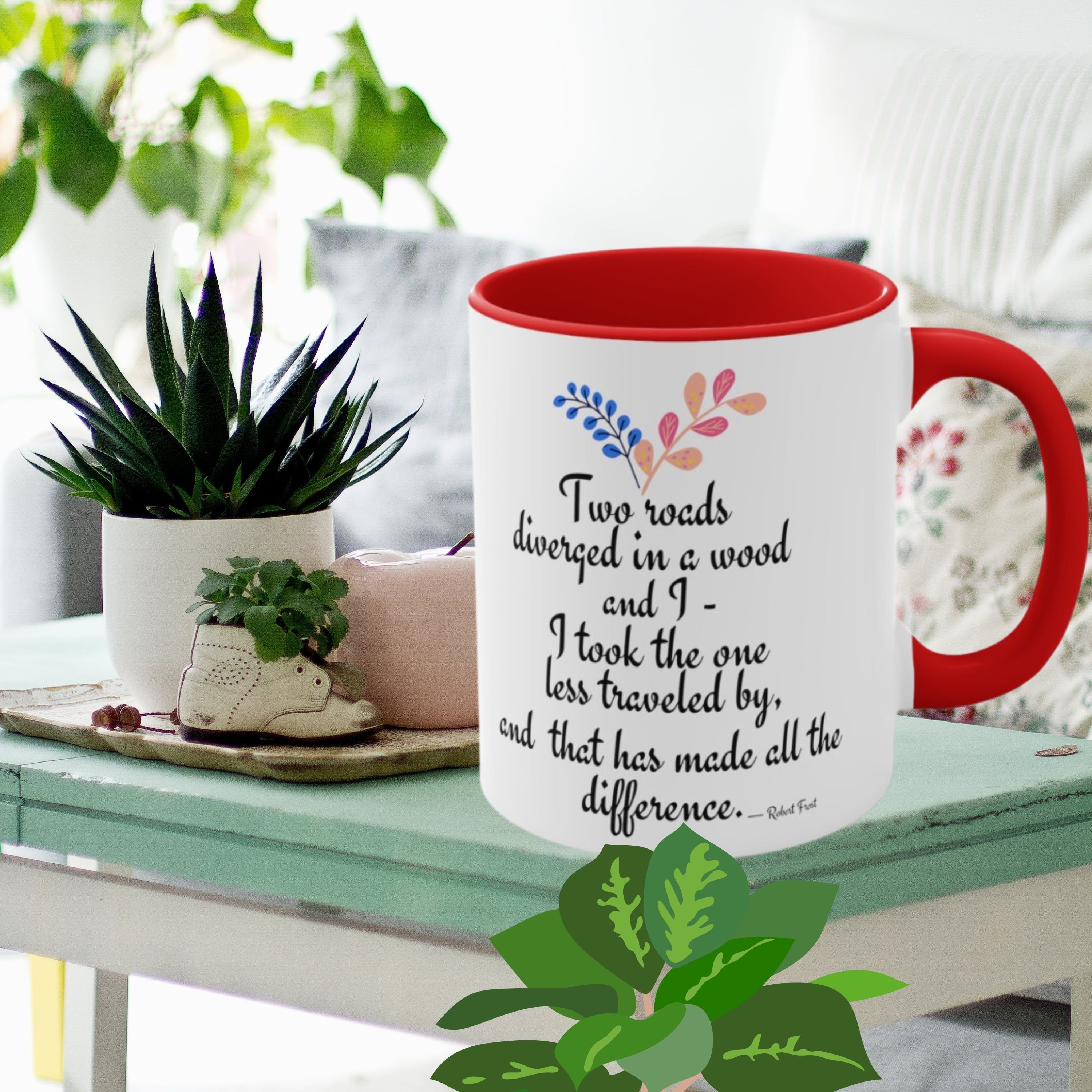 Coffee Mug With Robert Frost's Poem, Two Roads Diverged in a Wood, and ...