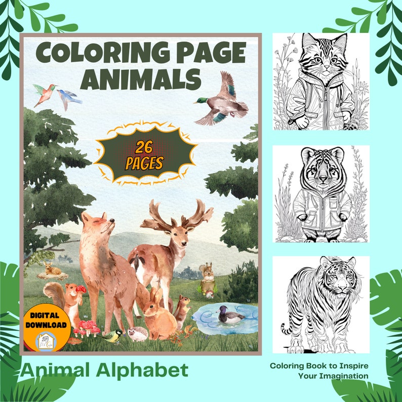 Animal Alphabet Coloring Page Printable Etsy