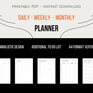 Daily Planner, Weekly Planner, Monthly Planner, Printable Planner, Printable Calendar, To Do List (Instant Digital Download|A4)
