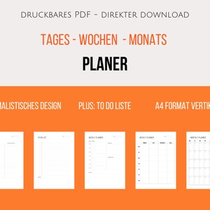 May include: Printable planner templates in A4 format. Includes daily, weekly, and monthly planner pages, plus a to-do list. Minimalist design.