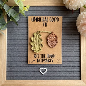 Acorn and Oak Leaf Umbilical Cord Tie Keepsake Crochet - Unisex baby shower - New baby - Eco friendly - Birth announcement