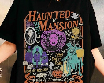 Camiseta de Halloween de la Mansión Embrujada de Disney, Camiseta "Cuidado con los fantasmas autoestopistas", Bienvenidos mortales insensatos, Madame Leota, Viaje familiar de Halloween a WDW
