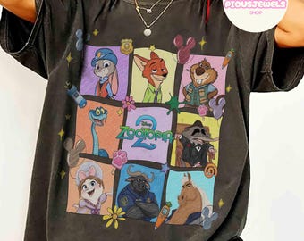 Comfort Colors Disney Zootopia 2 Characters Group Shirt, Judy Hopps Nick Wilde Zotropolis Family Matching Tee, Mickey Balloon, WDW Trip Gift