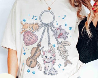 Retro The Aristocats Kittens Key Chain Shirt, Marie Toulouse Berlioz Keyring Charm Tee, Disney Cats Lover Gift, WDW Disneyland Family Trip