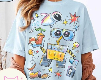 Watercolor Disney Pixar Wall-e and Eve Comfort Colors shirt, Retro Wall-e Eve Tee, Disney Pixar Fest, WDW Disneyland Family Holiday Trip
