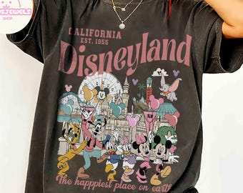 Retro Mickey en vrienden Disneyland Californië 1955 T-shirt, The Happiest Place On Earth Family Matching Tee, WDW Disneyland vakantiereis