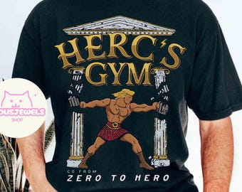 Retro shirt Herc's Gym Go From Zero To Hero, Disney Hercules Movie Tee, Magic Kingdom-reiscadeaus, outfits WDW Disneyland-gezinsuitje 2026