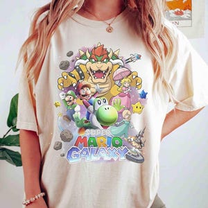 Super Mario Galaxy Film Shirt, Pfirsich Yoshi Oswer Luigi Grafik Tee, Nintendo Mario Streetwear Shirt, Universal Studios Fan Bild 1