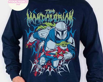 Retro Disney Star Wars Mandalorian & Grogu-shirt, Happy Father's Day 2026 Tee, Dad and Son, Cool Dad Club, Where I Go, He Goes Quotes-T-shirt