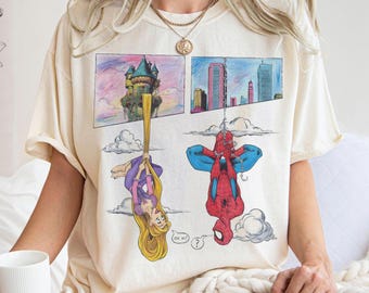 Vintage Disney Rapunzel and Spiderman Comfort Colors Shirt, Disney Princess & Marvel Avengers Meeting Tee, Spiderman Brand New Day Shirt